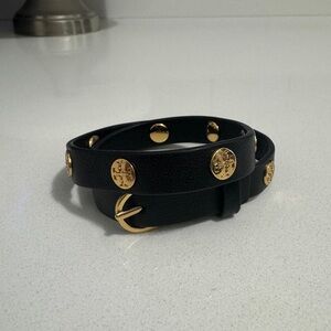 Tory Burch Leather Wrap Bracelet black/gold